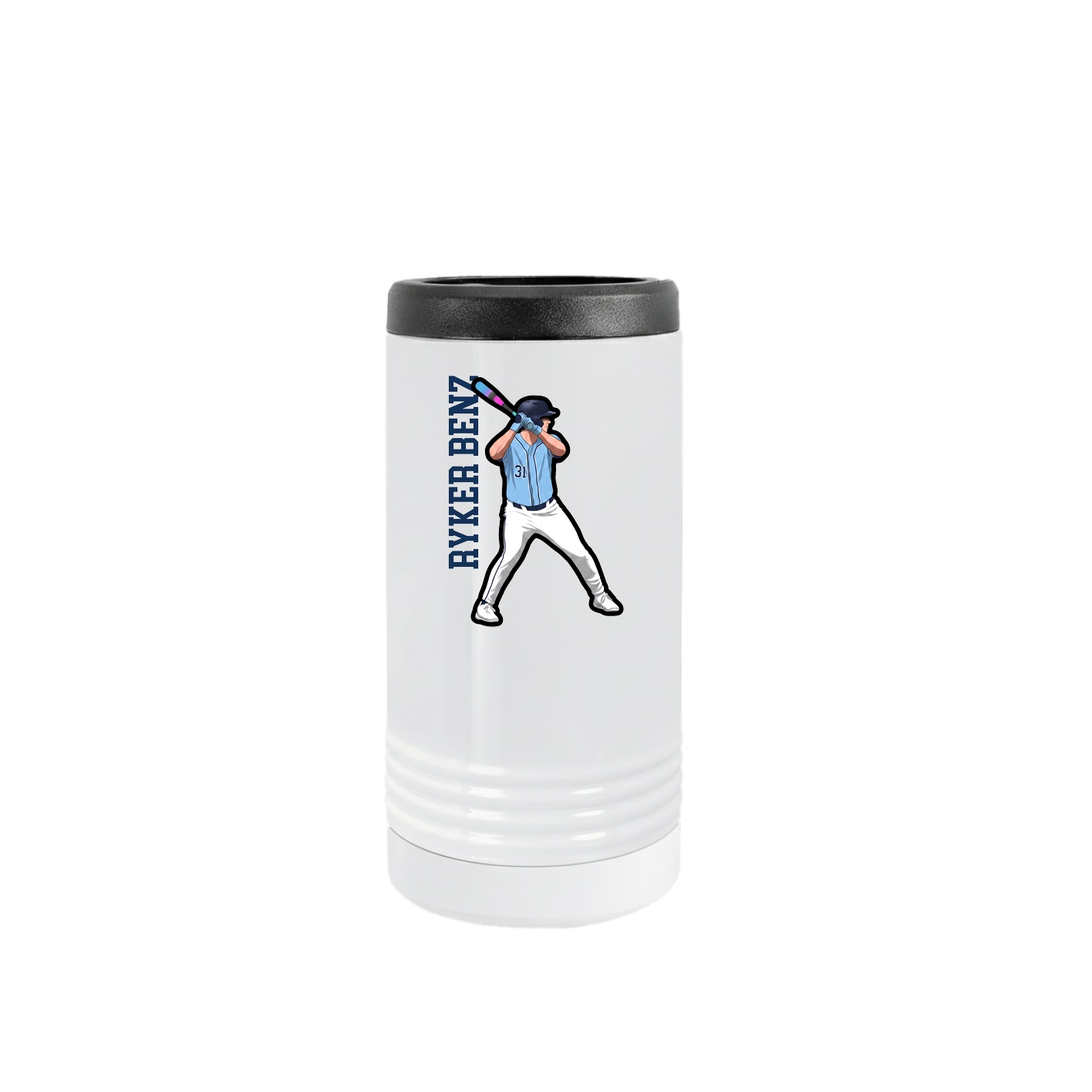 Slim Beverage Holder — Name Vertical in White