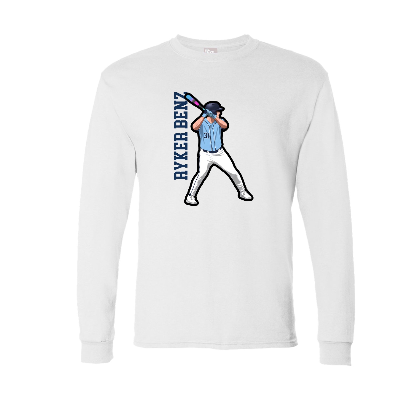 Long Sleeve Tee — Name Vertical in White