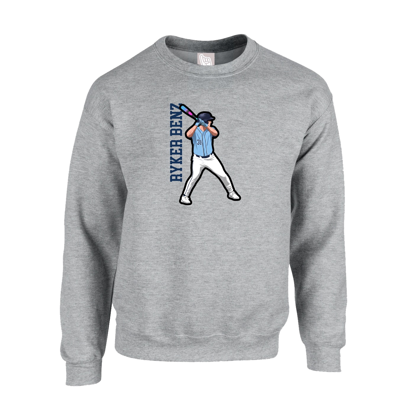 Fleece Crew — Name Vertical in Grey