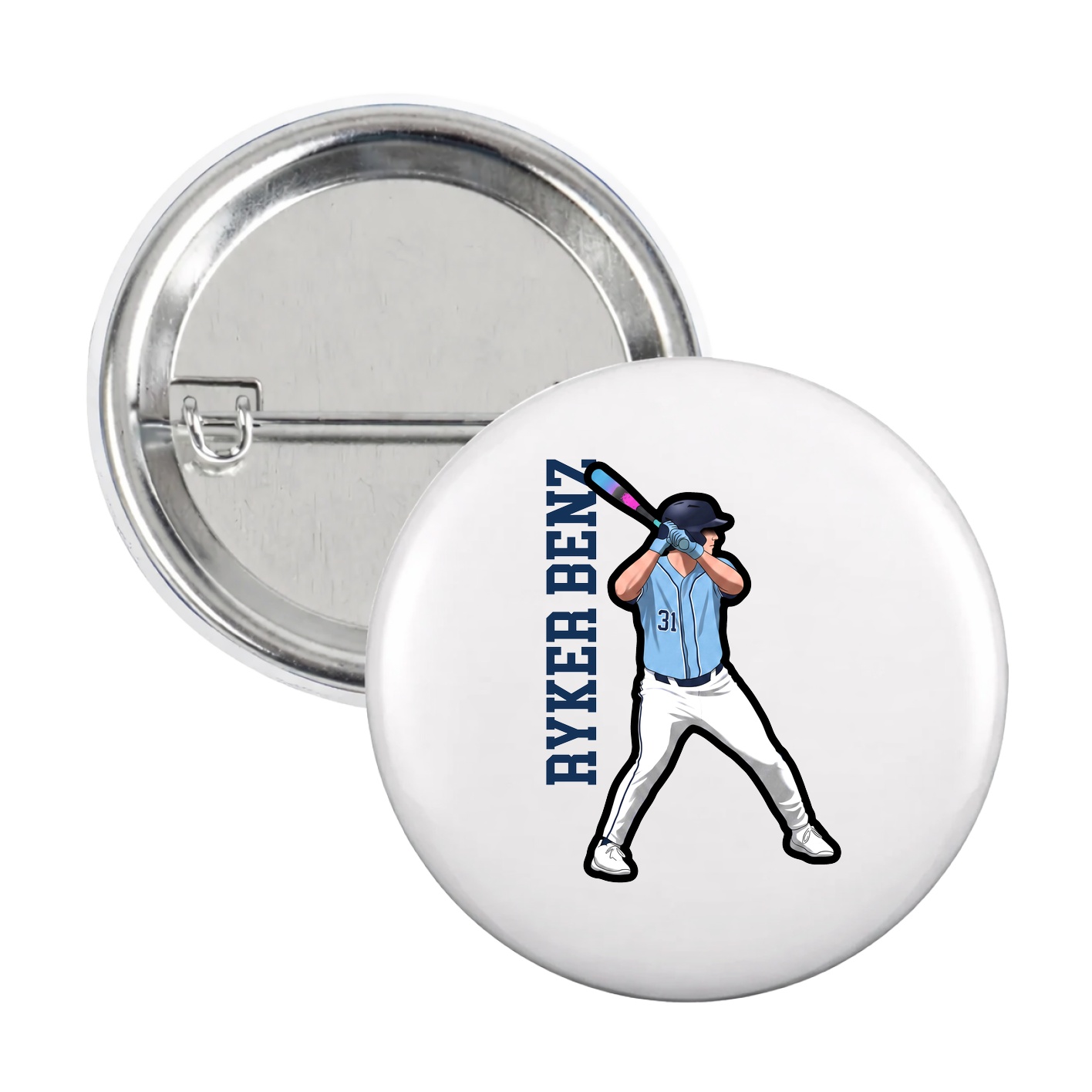 Game Day Button — Name Vertical in White