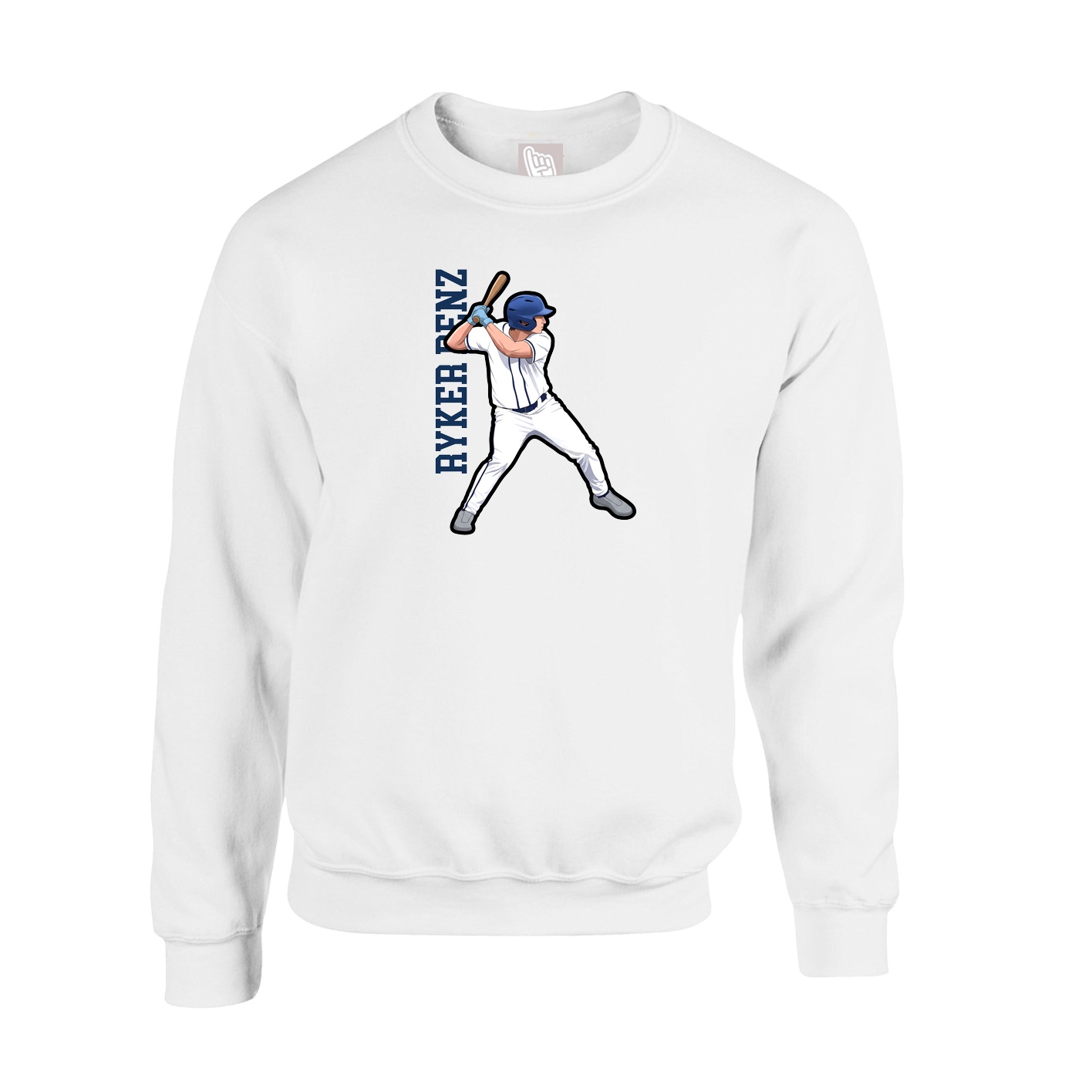 Fleece Crew — Name Vertical in White