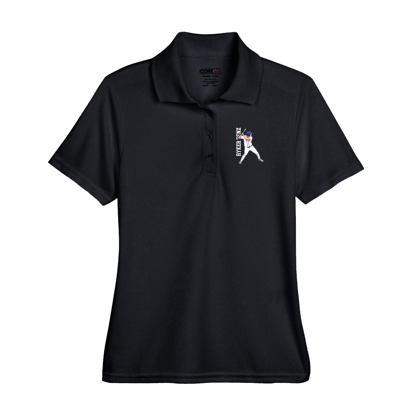 Performance Polo — Name Vertical in Black
