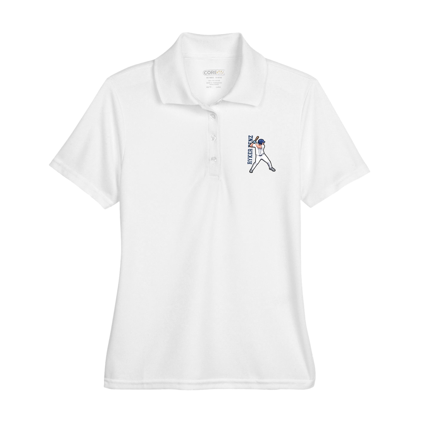 Womens Performance Polo — Name Vertical in White