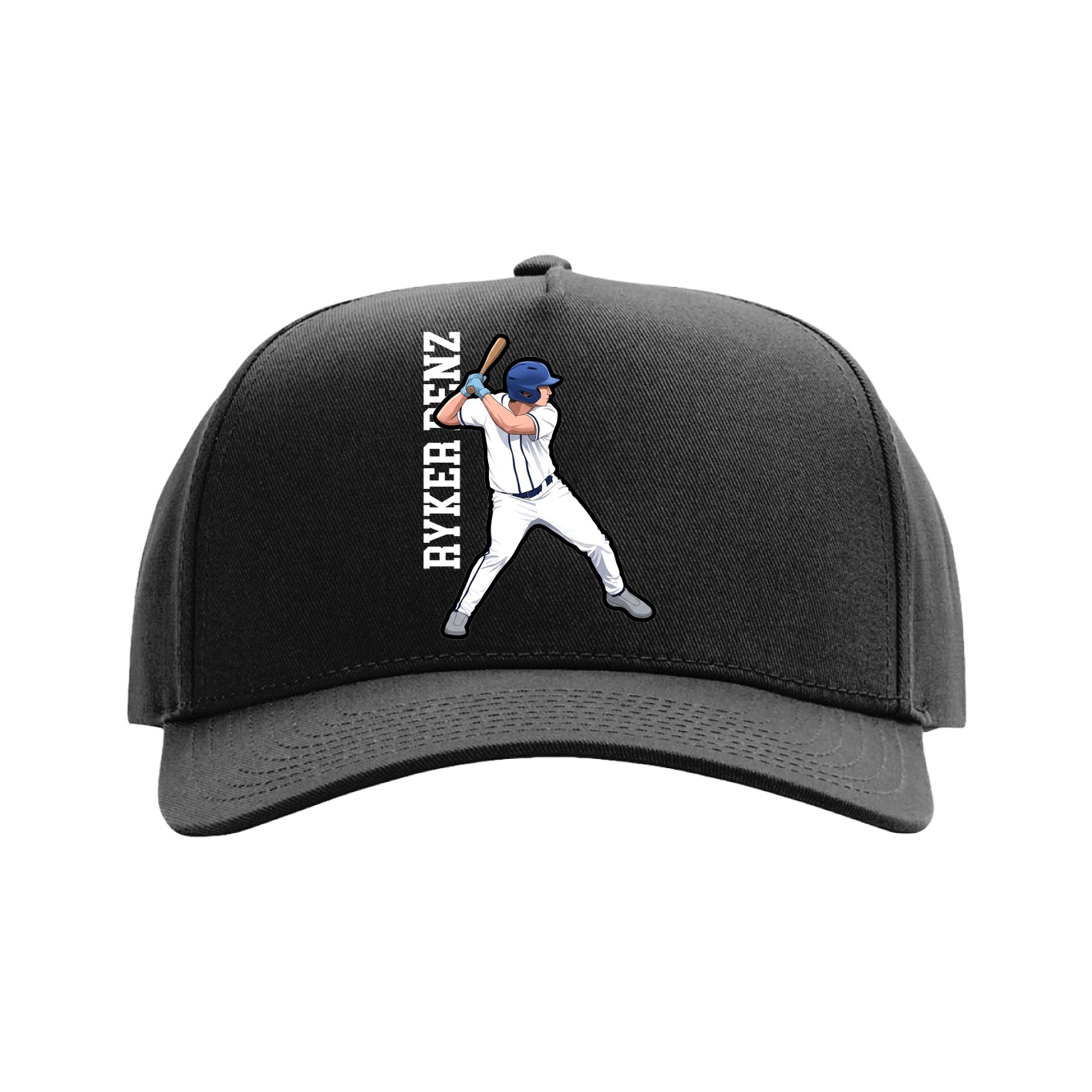 Full Fabric Five-Panel Champ Cap — Name Vertical in Black