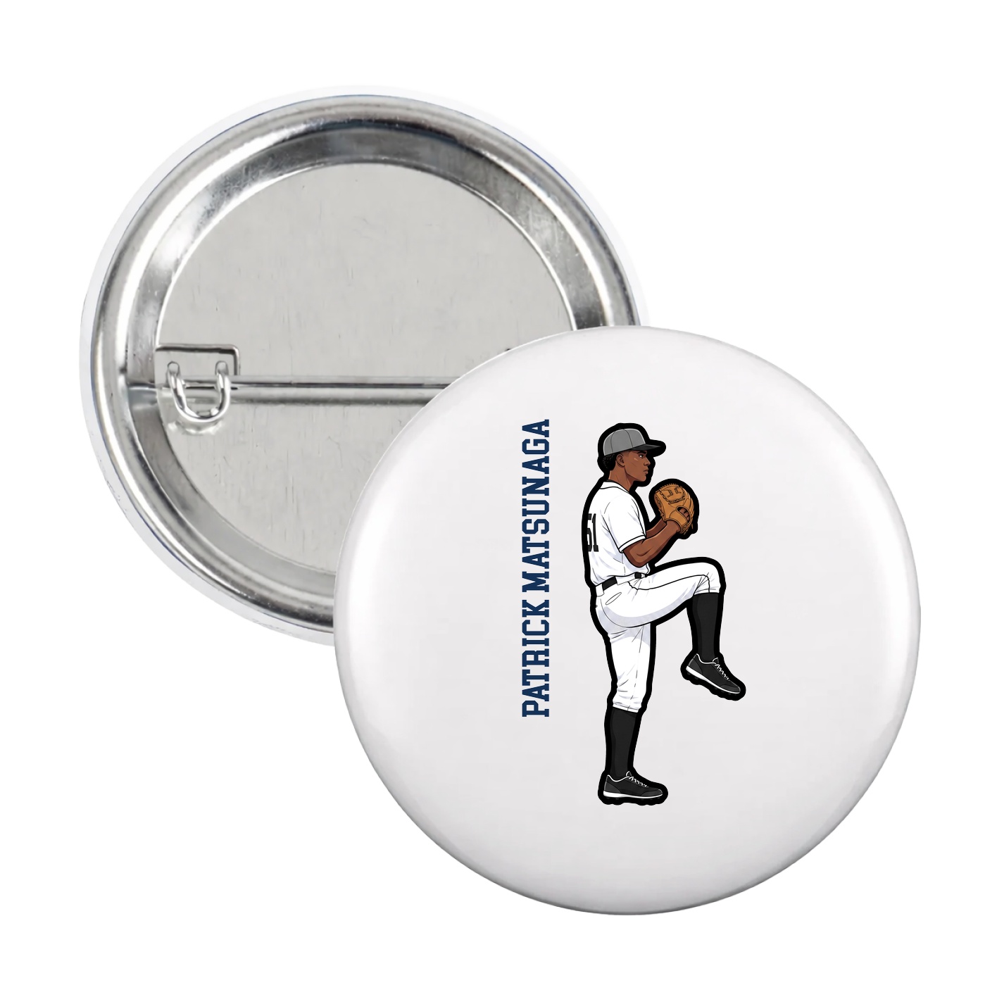 Game Day Button — Name Vertical in White
