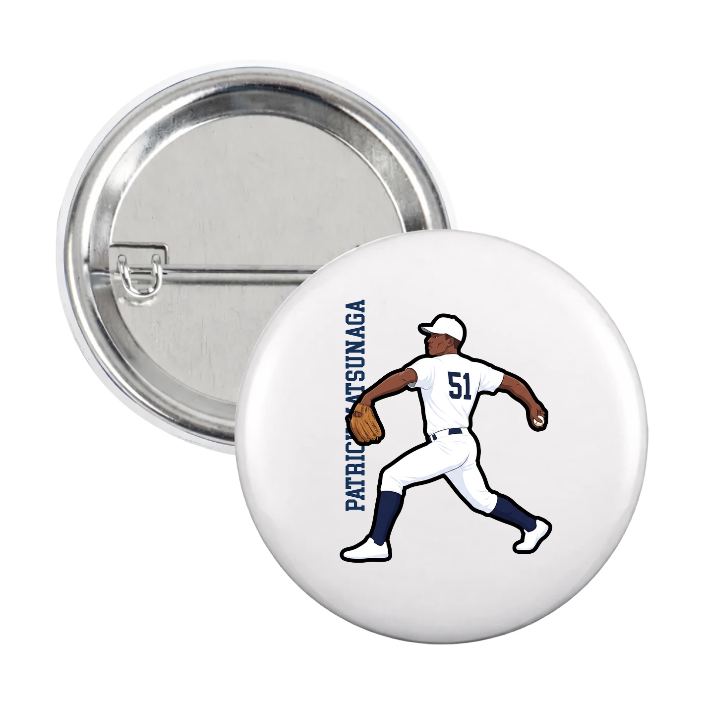 Game Day Button — Name Vertical in White