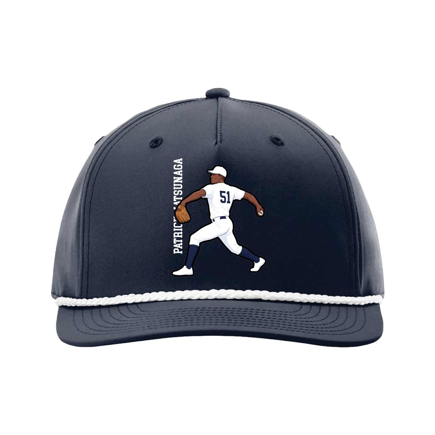 Five-Panel Classic Rope Cap — Name Vertical in Navy