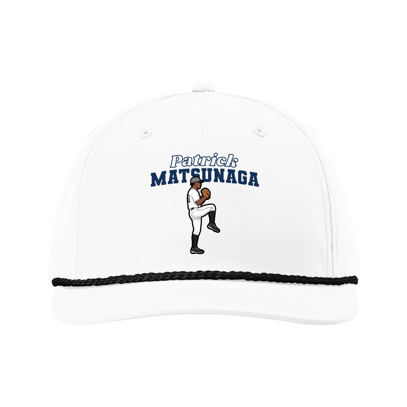 Five-Panel Classic Rope Cap — Name Arch in White