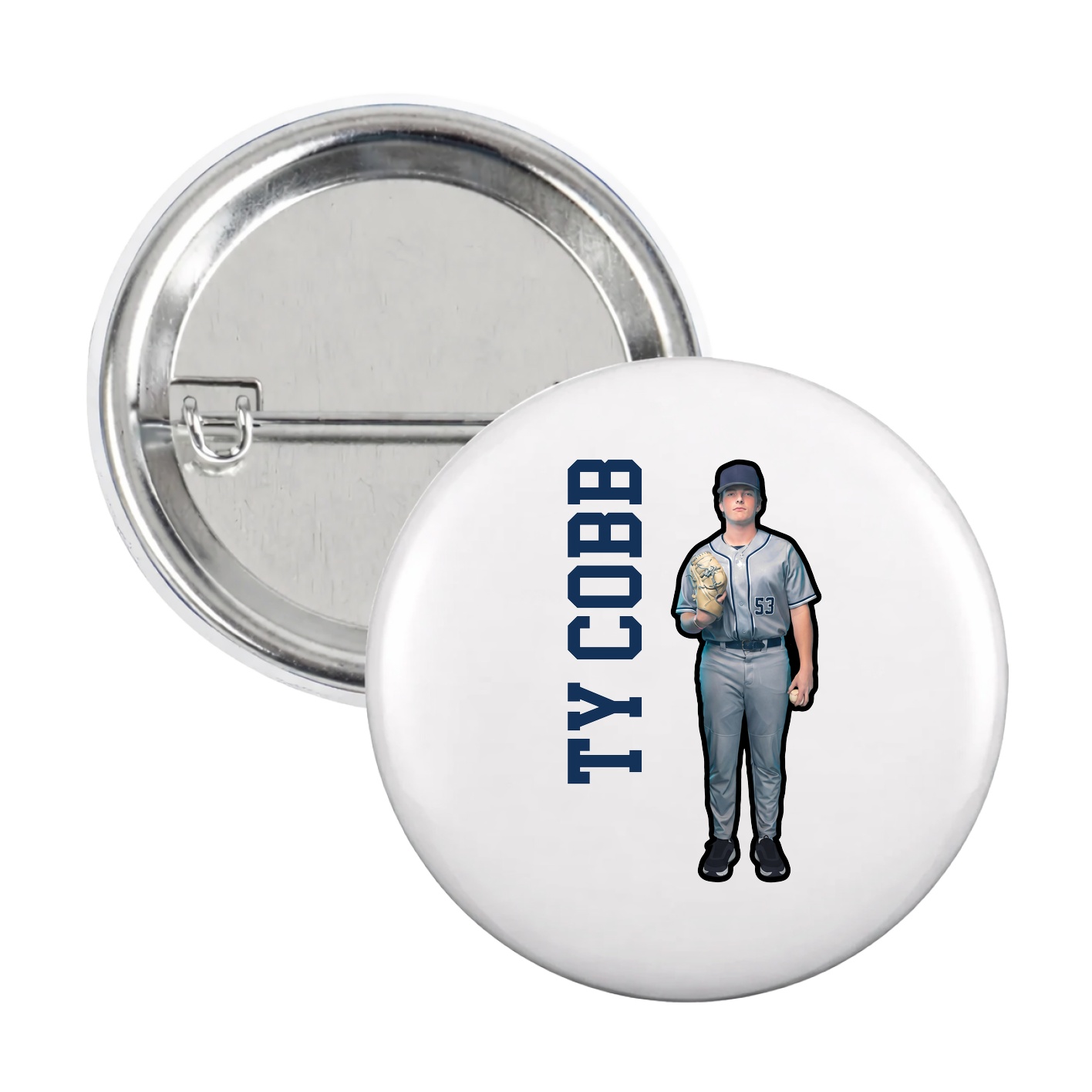 Game Day Button — Name Vertical in White