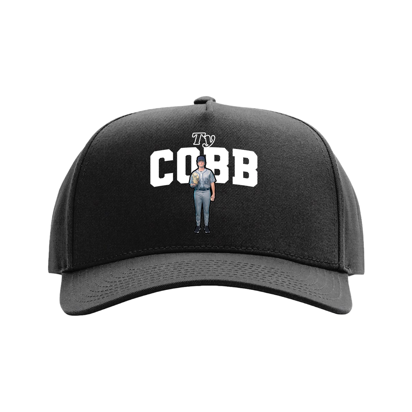 Full Fabric Five-Panel Champ Cap — Name Arch in Black
