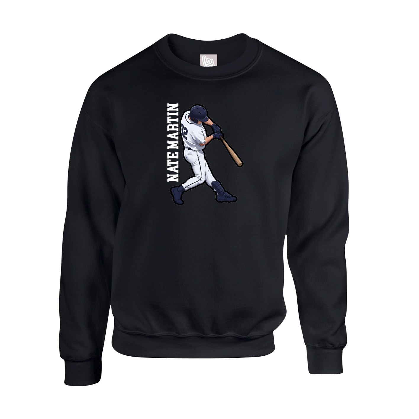 Fleece Crew — Name Vertical in Black