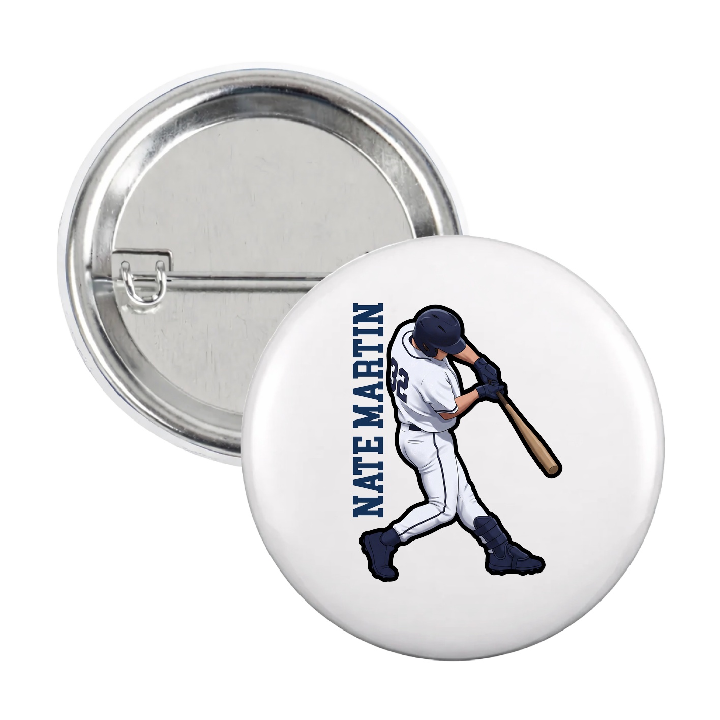 Game Day Button — Name Vertical in White