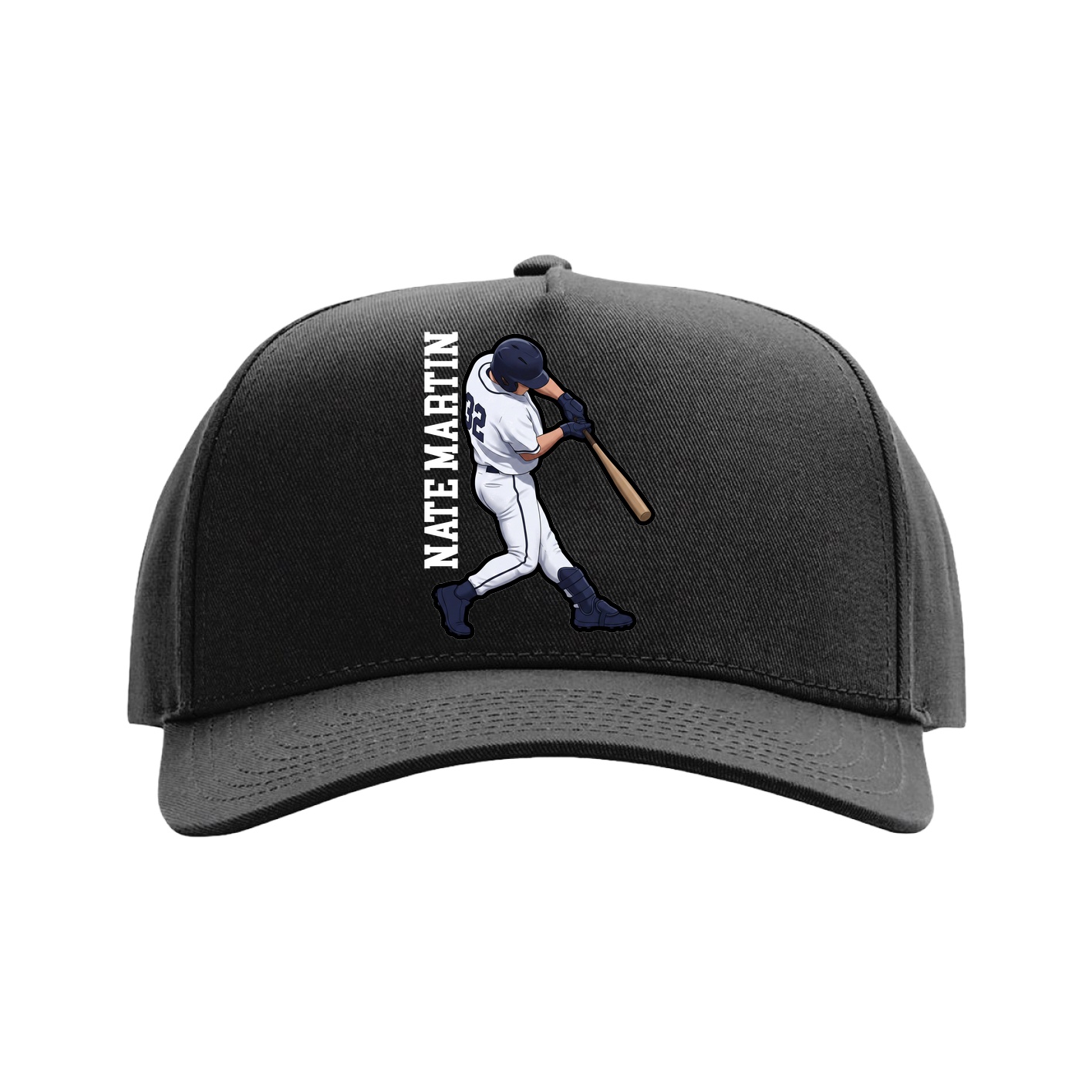 Full Fabric Five-Panel Champ Cap — Name Vertical in Black