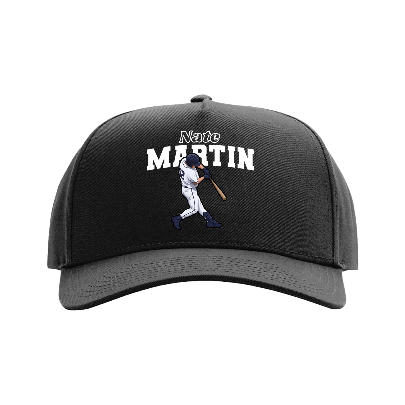 Full Fabric Five-Panel Champ Cap — Name Arch in Black