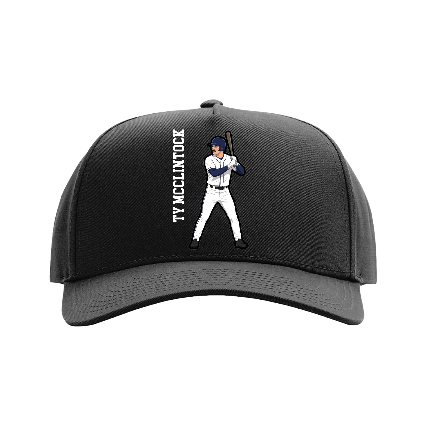 Full Fabric Five-Panel Champ Cap — Name Vertical in Black