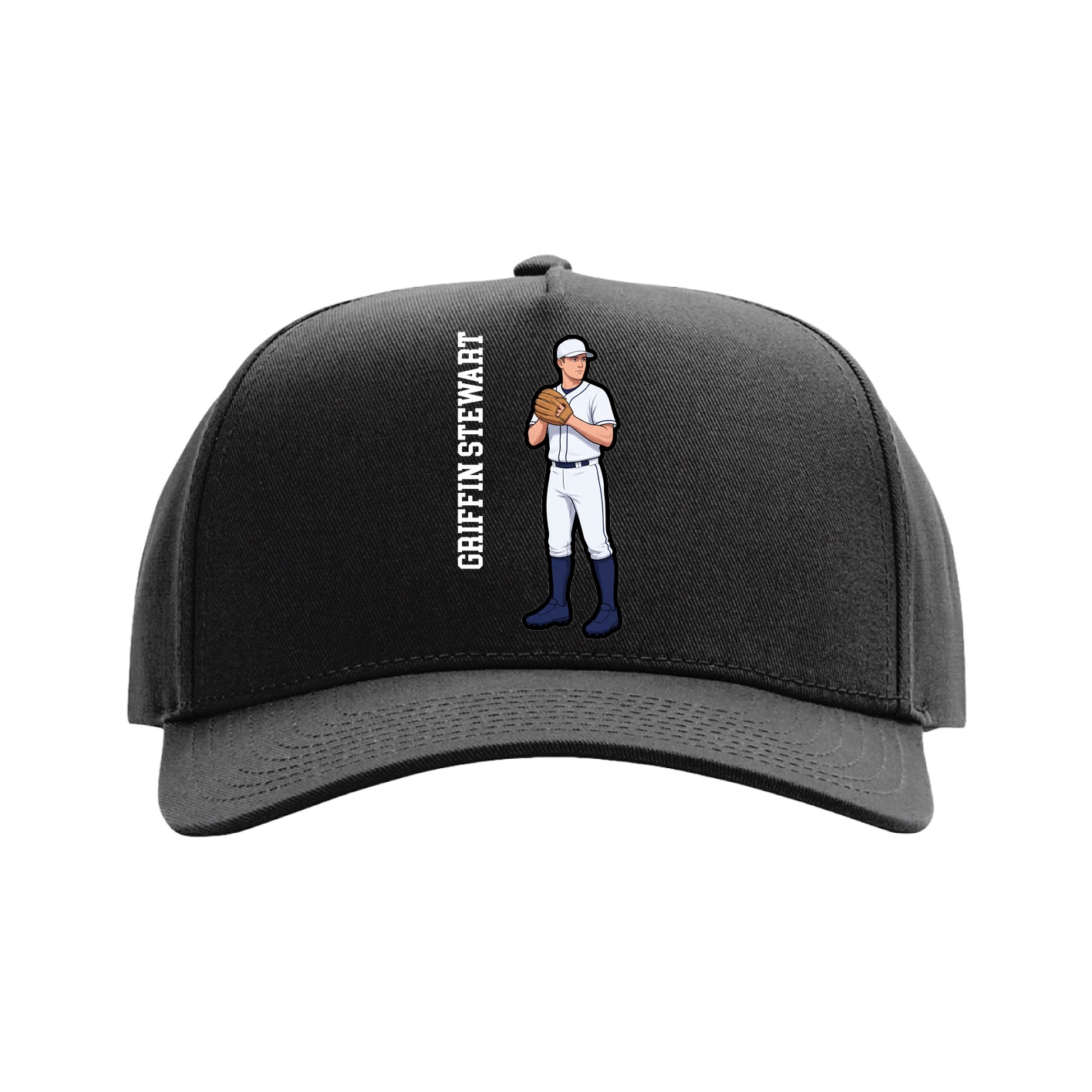 Full Fabric Five-Panel Champ Cap — Name Vertical in Black