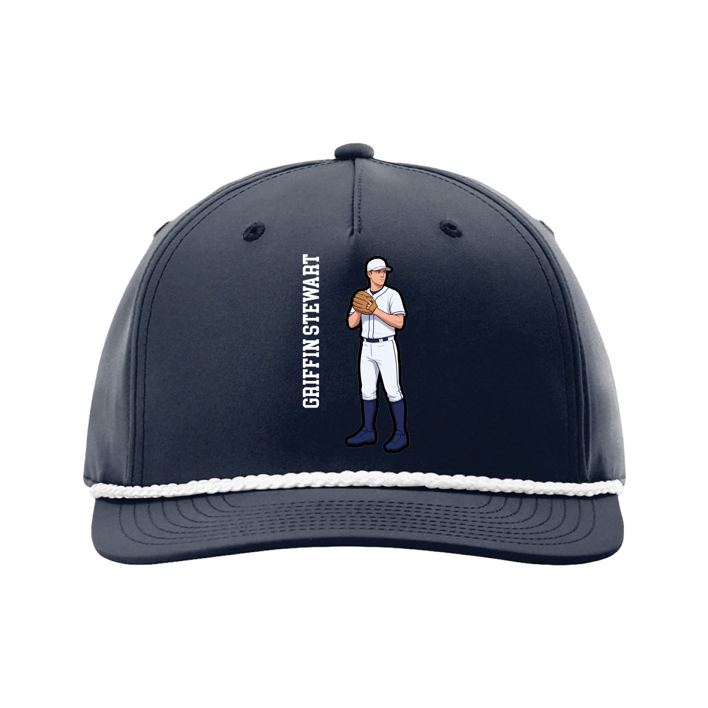 Five-Panel Classic Rope Cap — Name Vertical in Navy