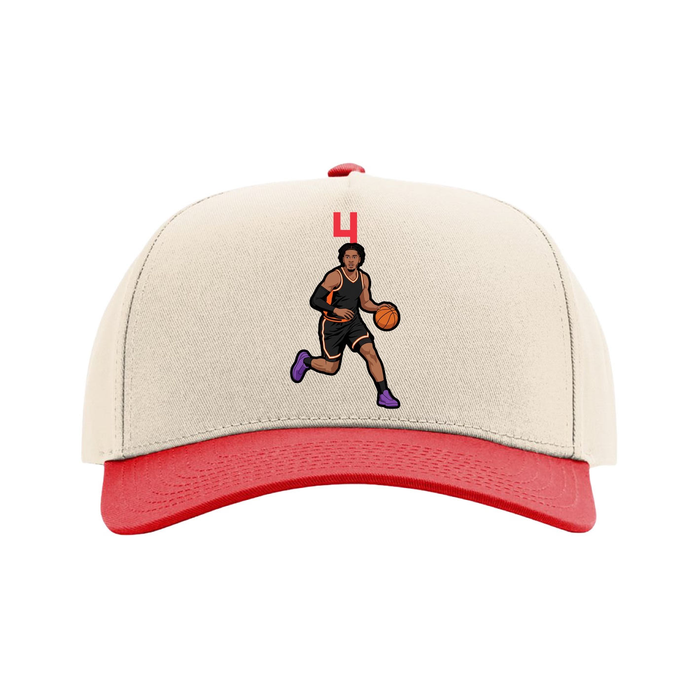 Full Fabric Five-Panel Champ Cap — Number Top in Cream/Red