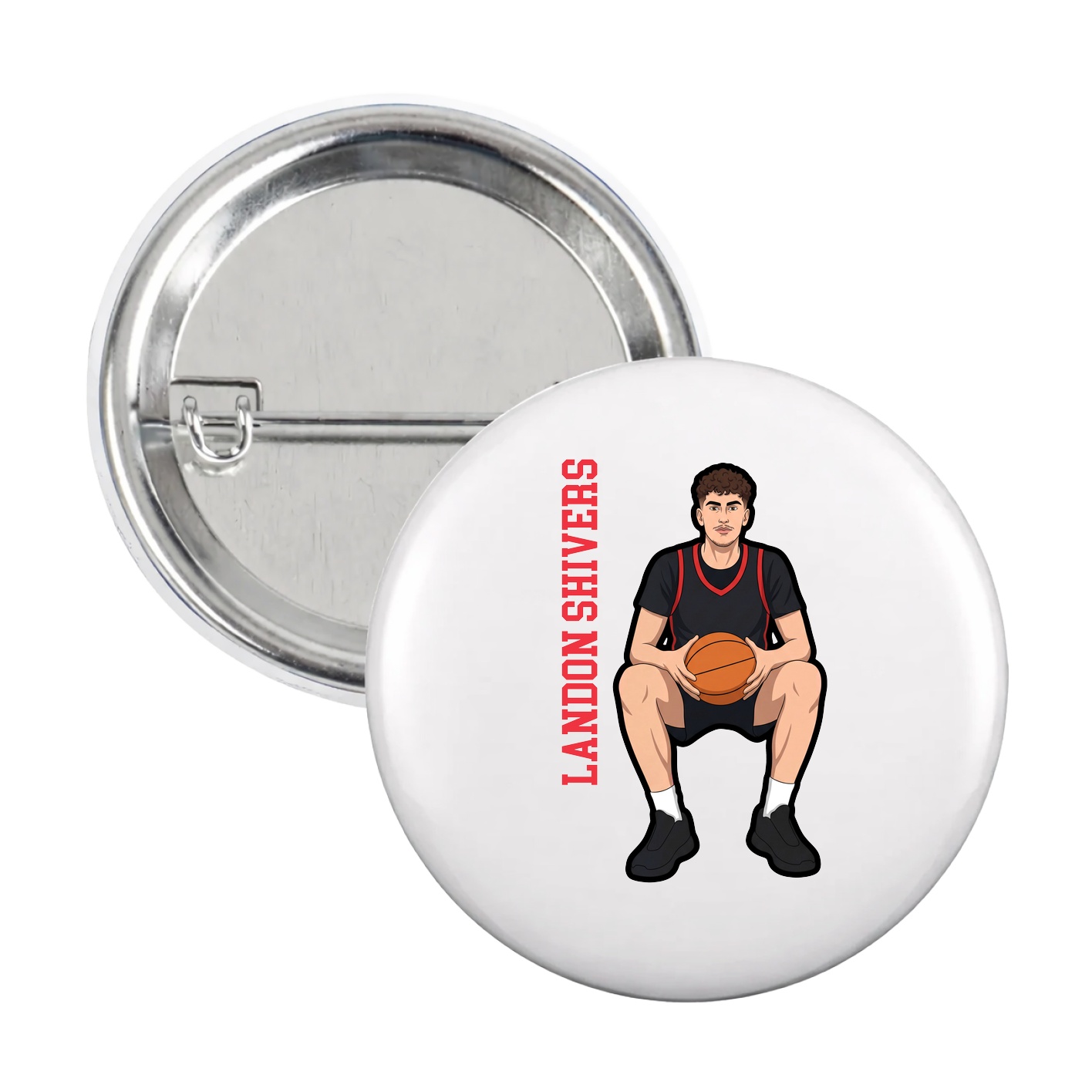 Game Day Button — Name Vertical in White