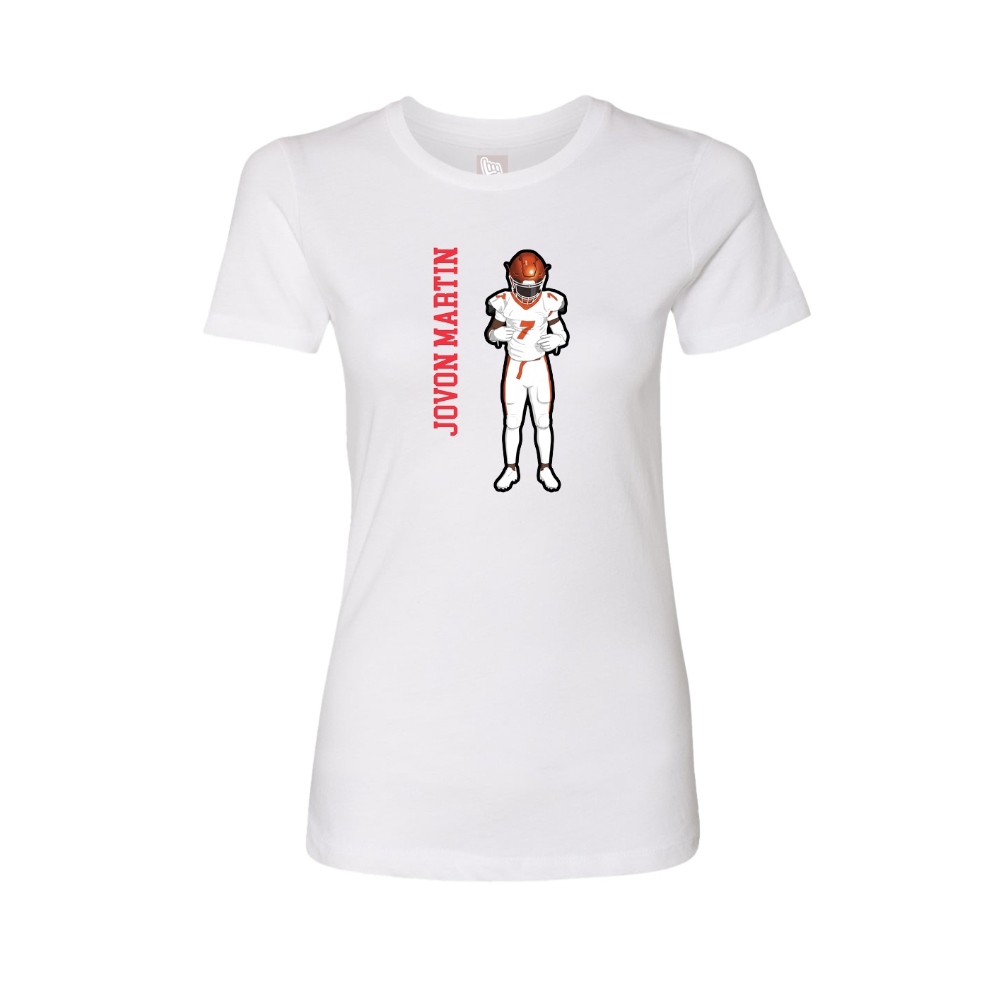 Fitted Women's Tee — Name Vertical in White