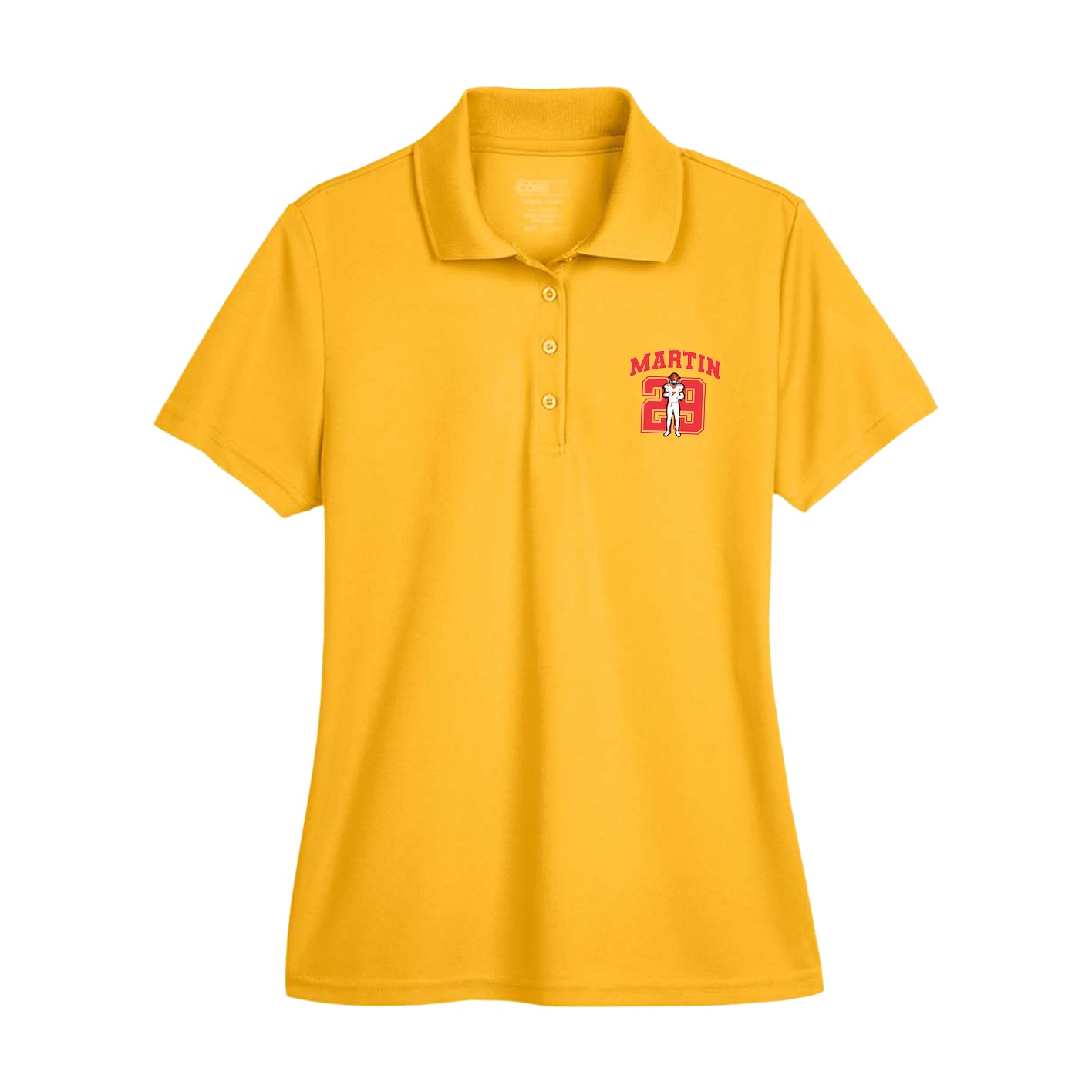 Womens Performance Polo — Number in Gold