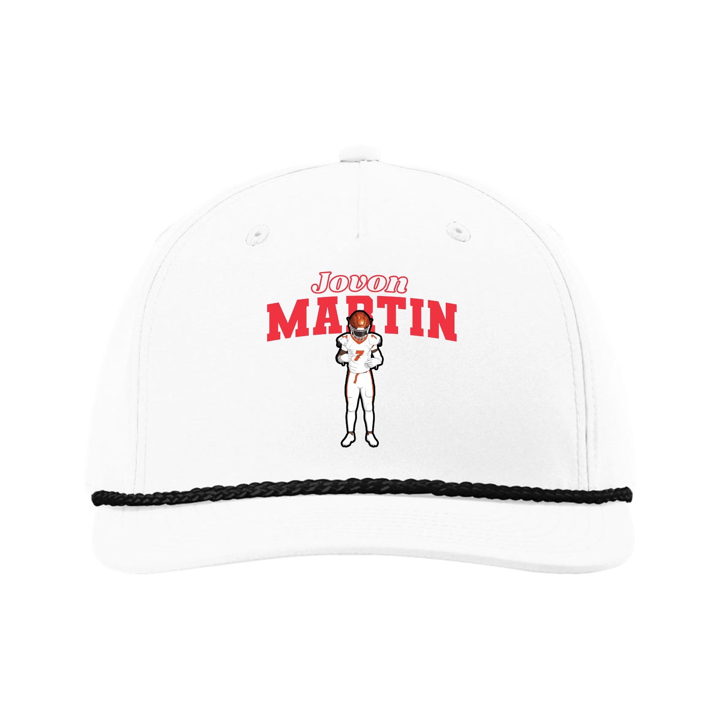 Five-Panel Classic Rope Cap — Name Arch in White