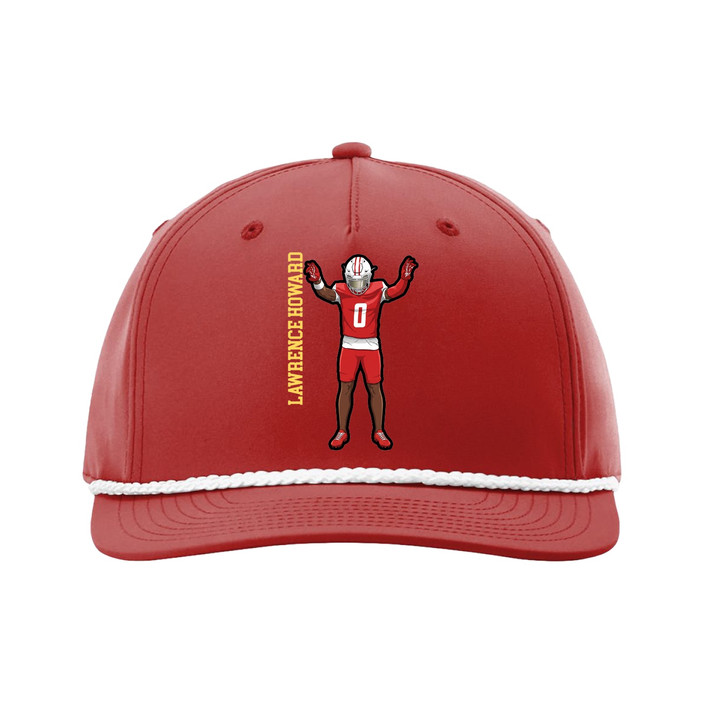 Five-Panel Classic Rope Cap — Name Vertical in Red
