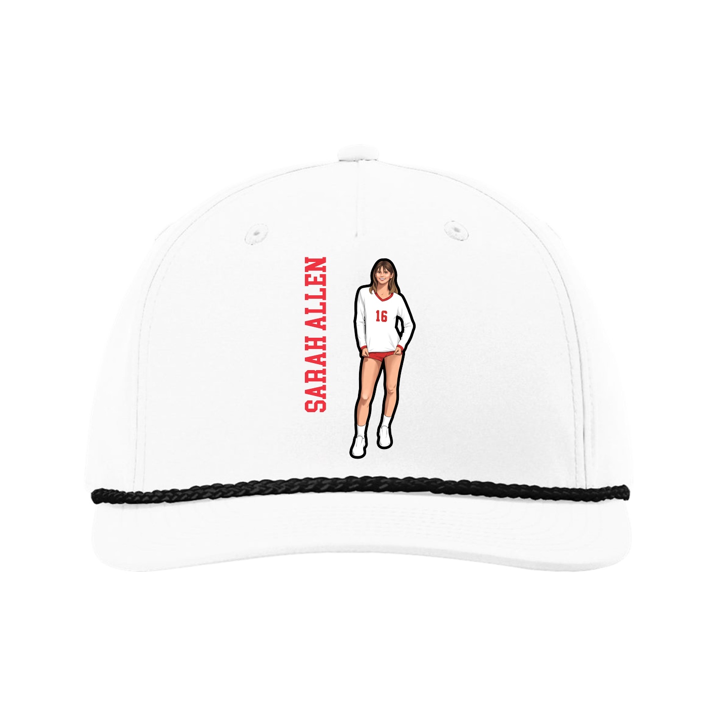 Five-Panel Classic Rope Cap — Name Vertical in White