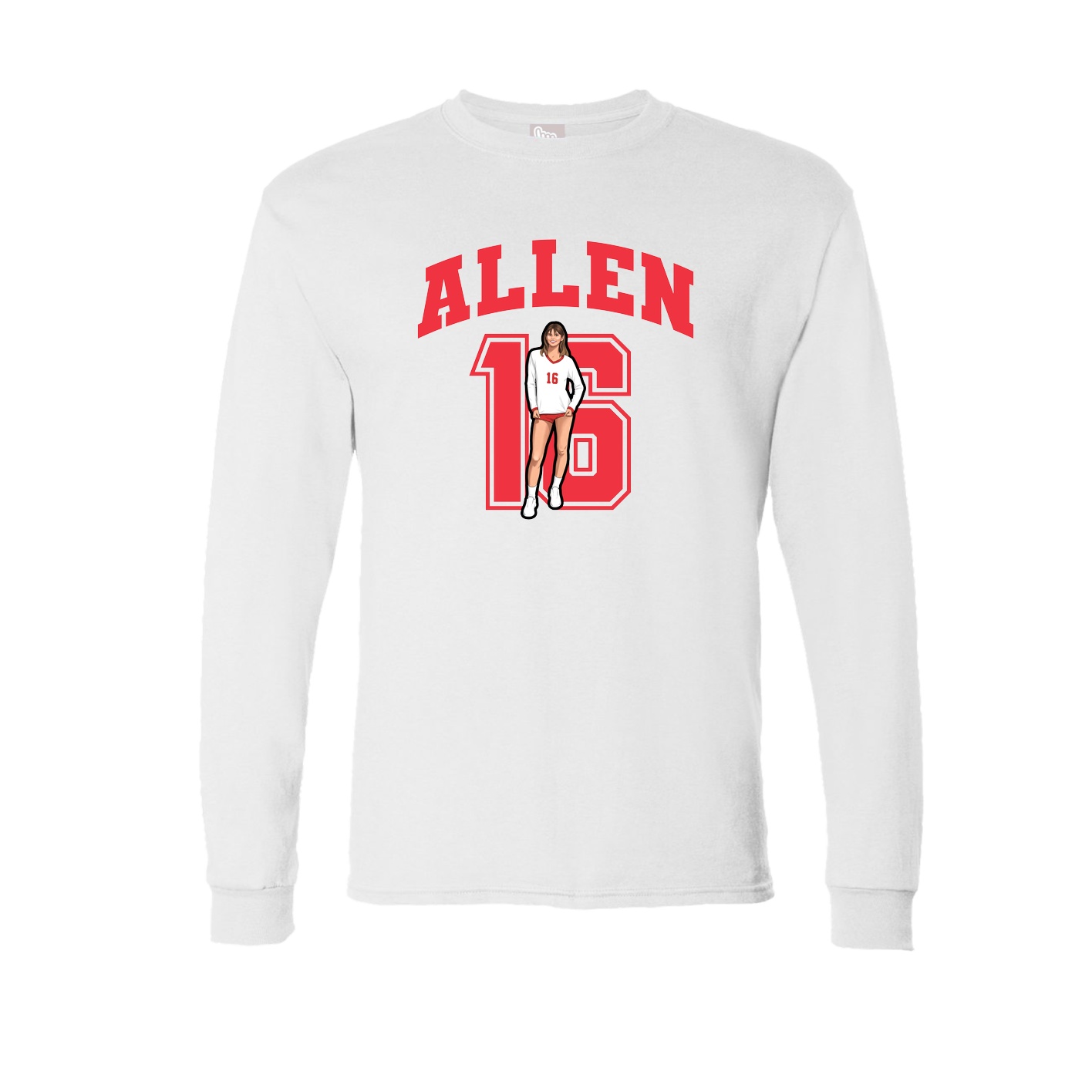 Long Sleeve Tee — Number in White