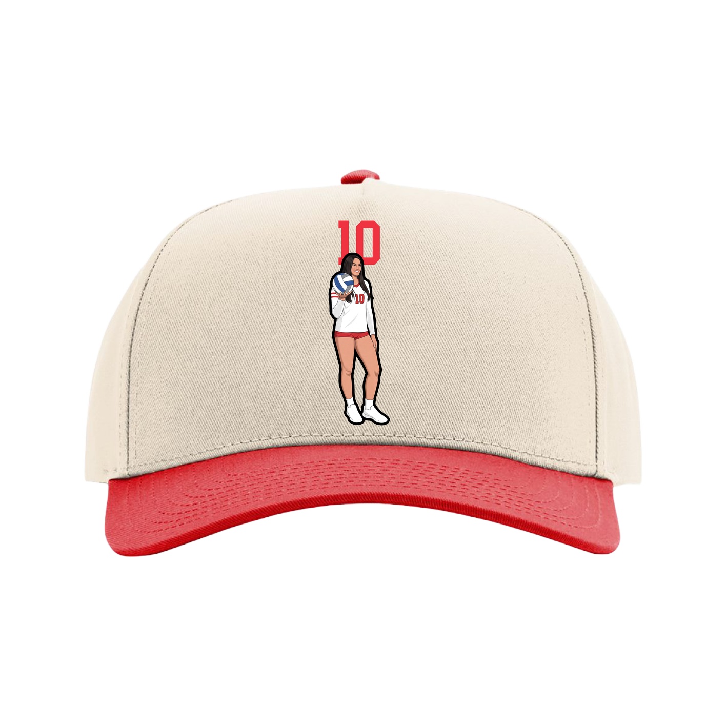 Full Fabric Five-Panel Champ Cap — Number Top in Cream/Red