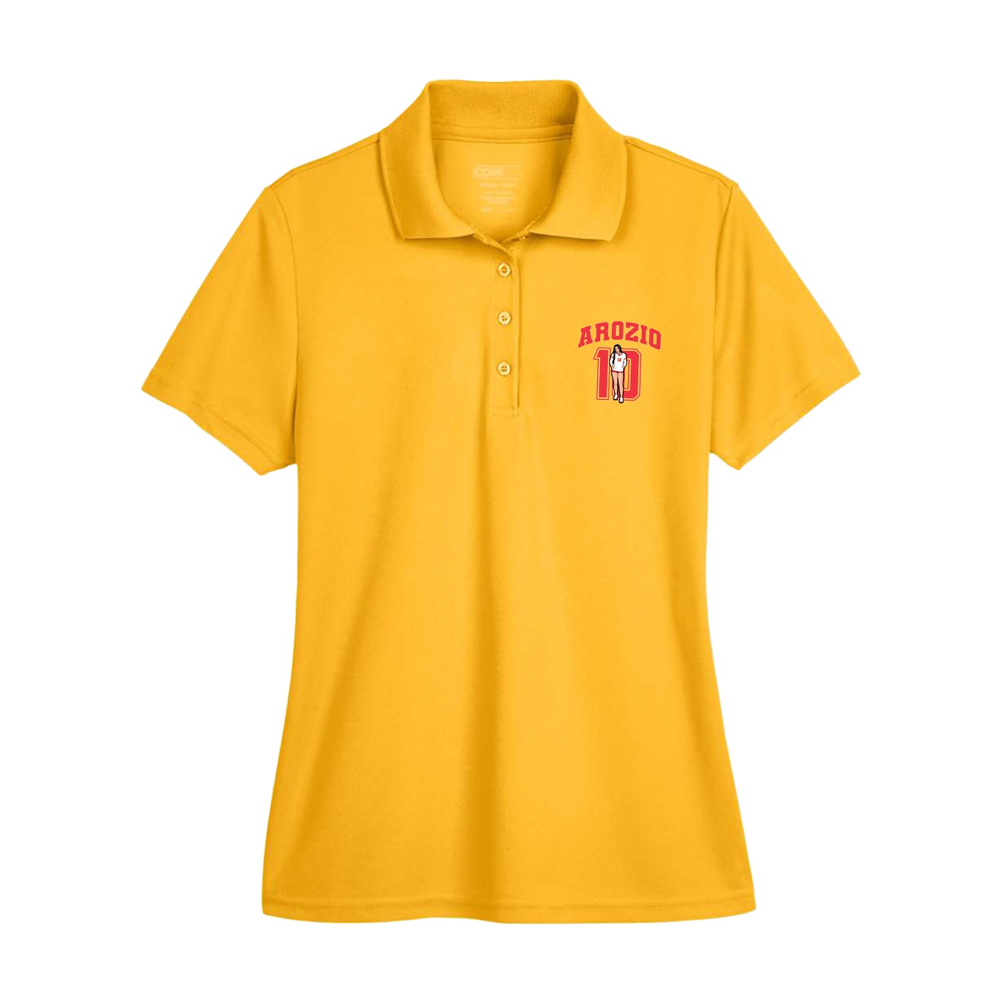 Womens Performance Polo — Number in Gold