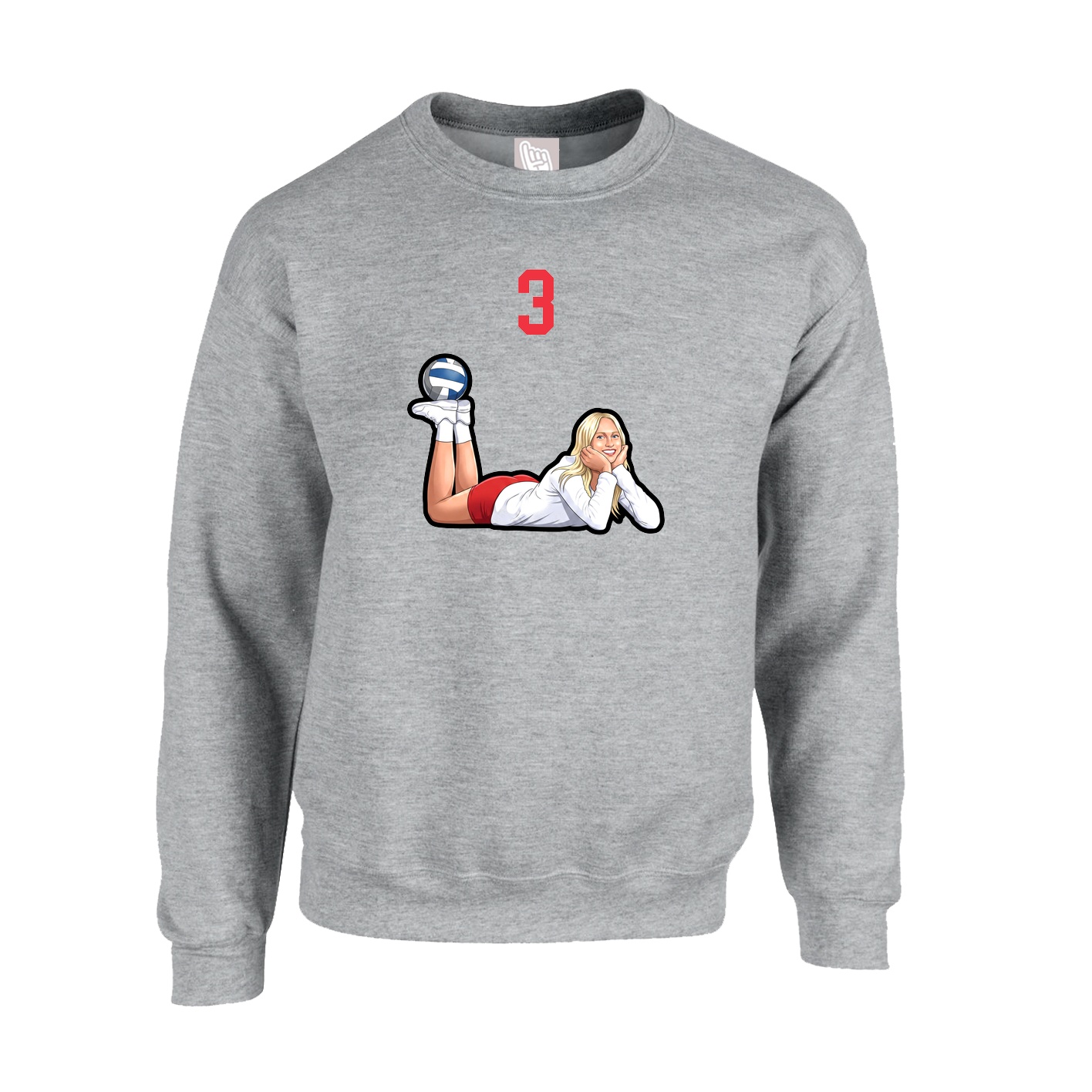 Fleece Crew — Number Top in Grey