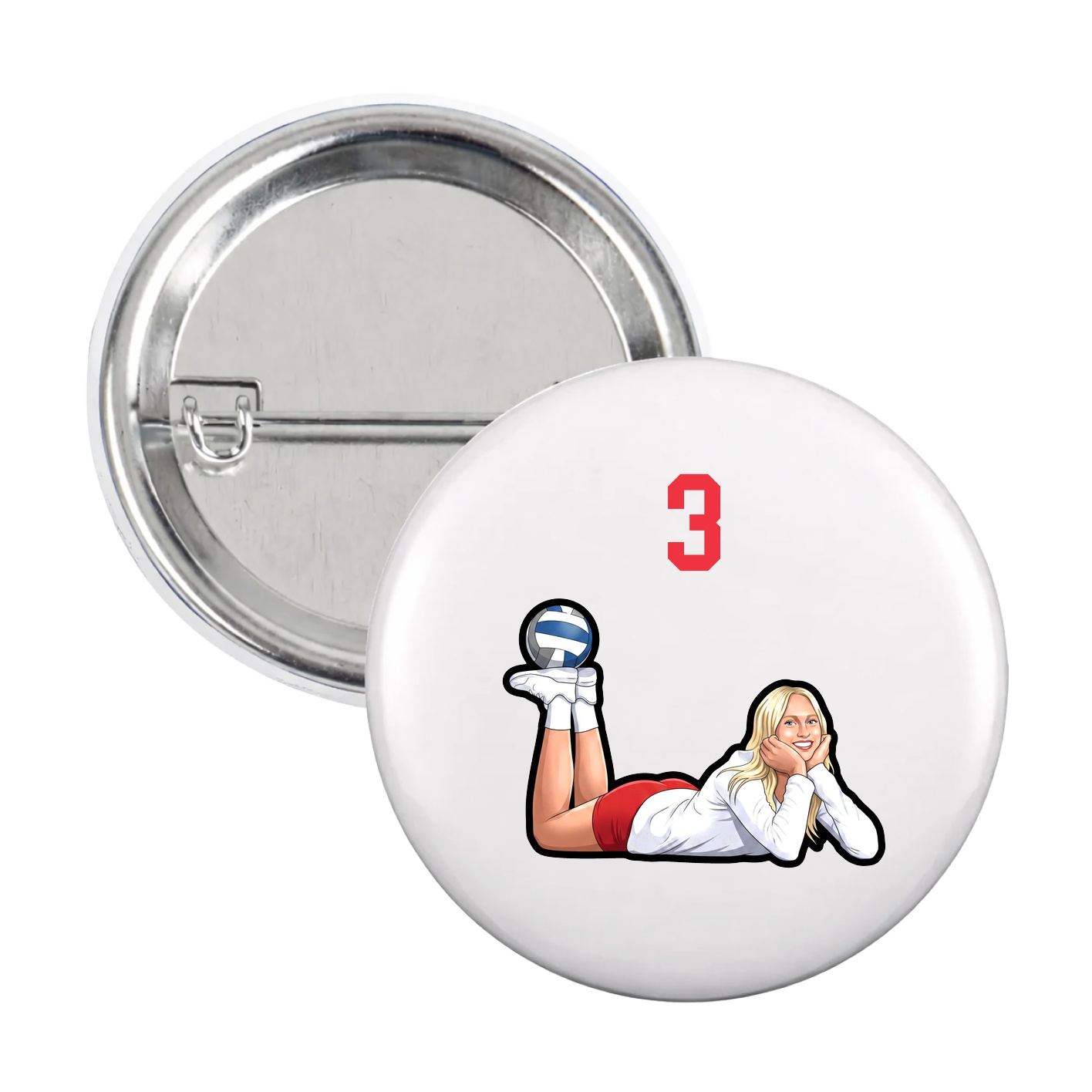 Game Day Button — Number Top in White