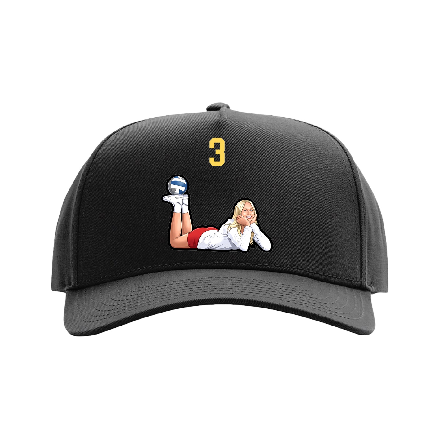 Full Fabric Five-Panel Champ Cap — Number Top in Black