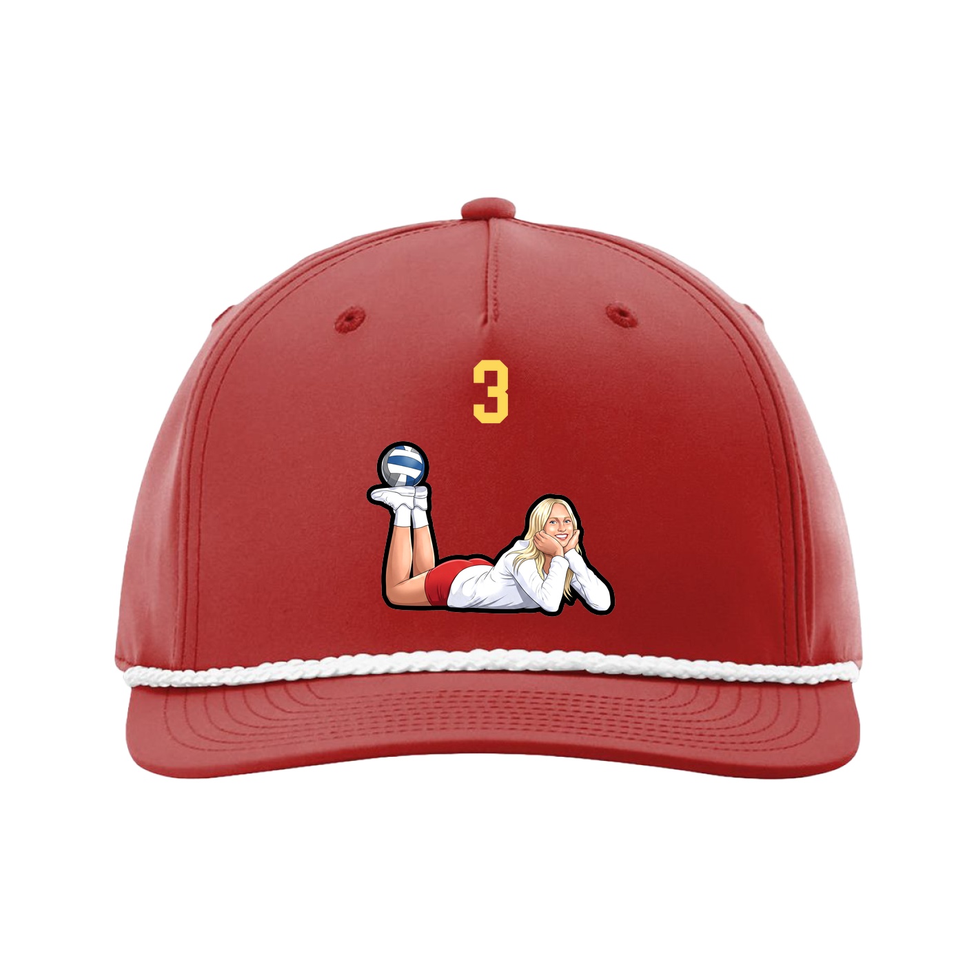 Five-Panel Classic Rope Cap — Number Top in Red