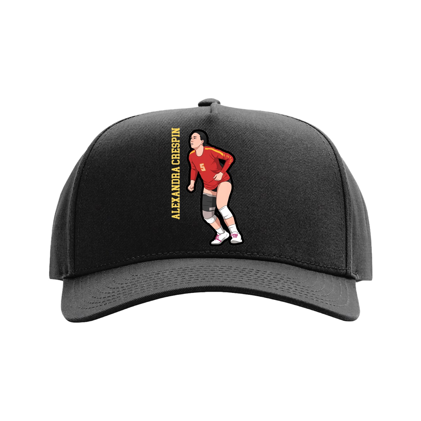 Full Fabric Five-Panel Champ Cap — Name Vertical in Black