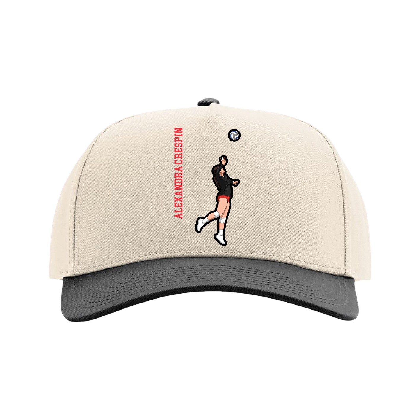 Full Fabric Five-Panel Champ Cap — Name Vertical in Cream/Black