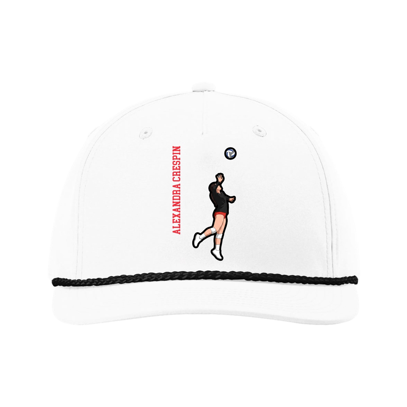 Five-Panel Classic Rope Cap — Name Vertical in White