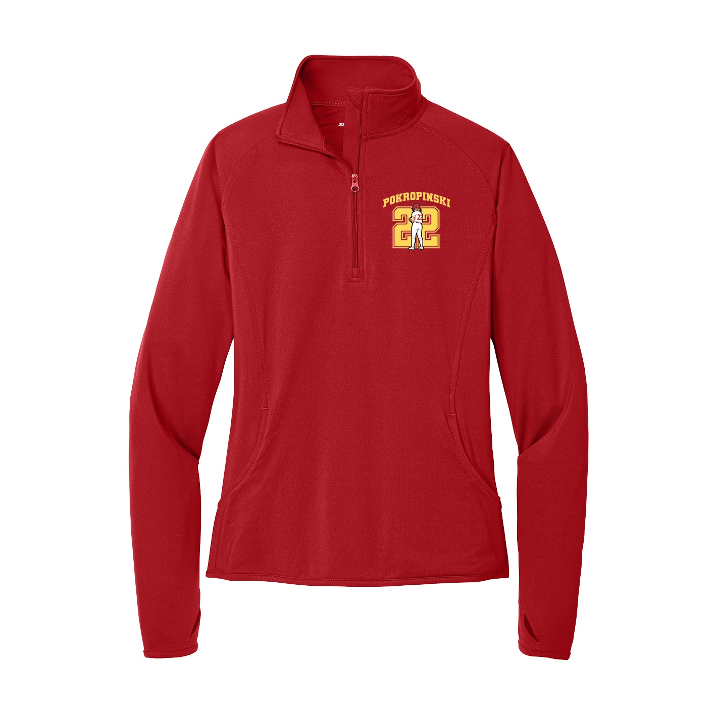 Women's Q-Zip Pullover — Number in Red