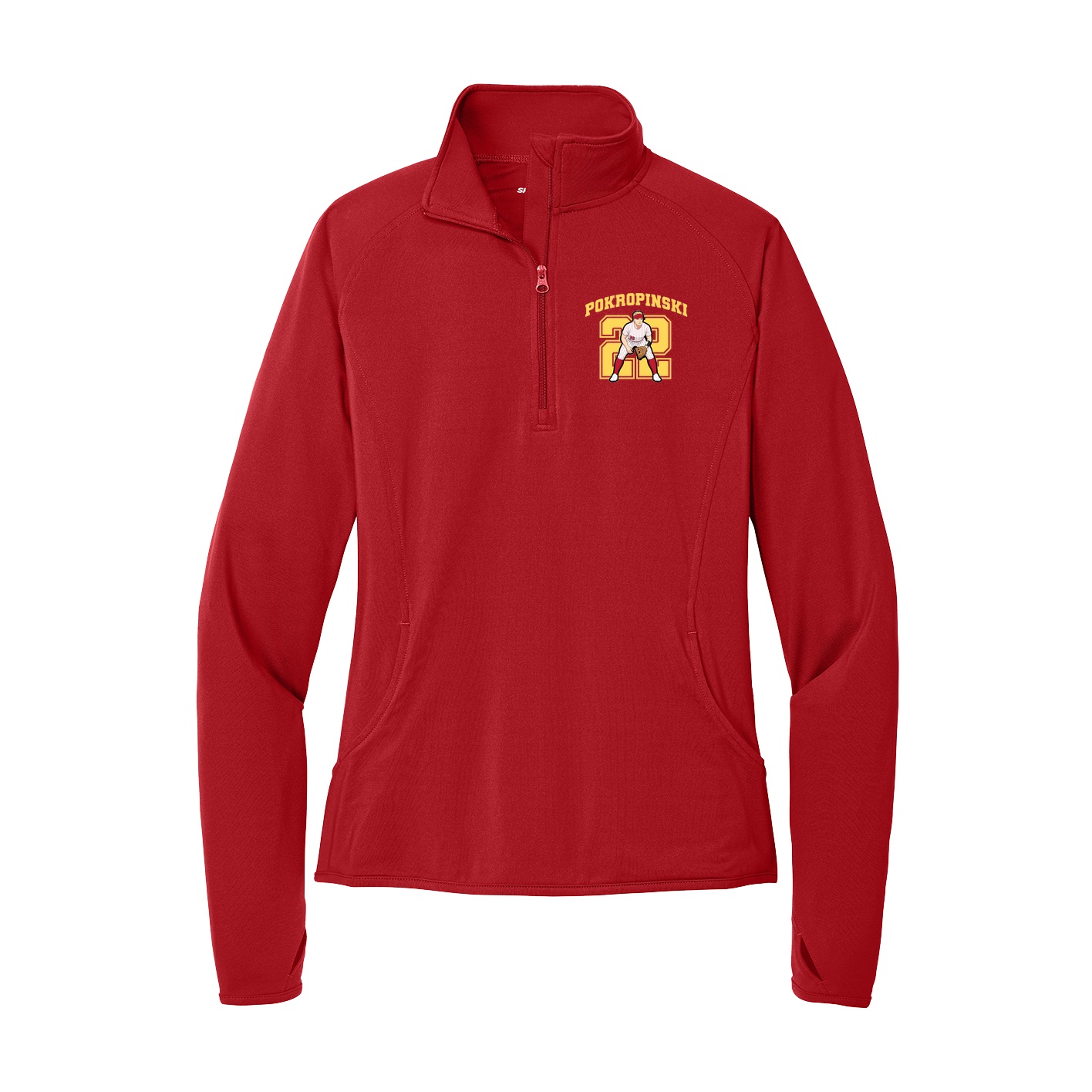Women's Q-Zip Pullover — Number in Red