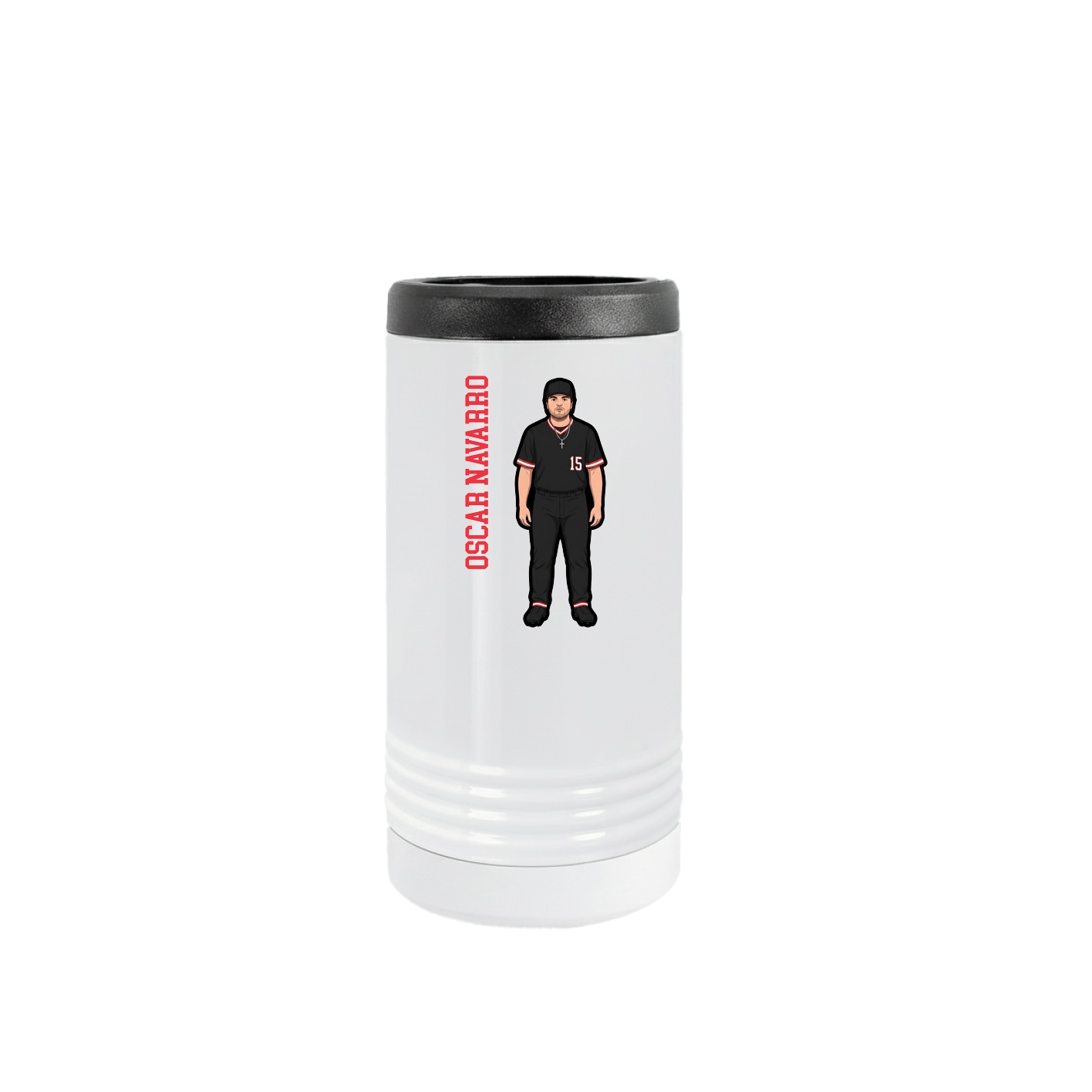 Slim Beverage Holder — Name Vertical in White
