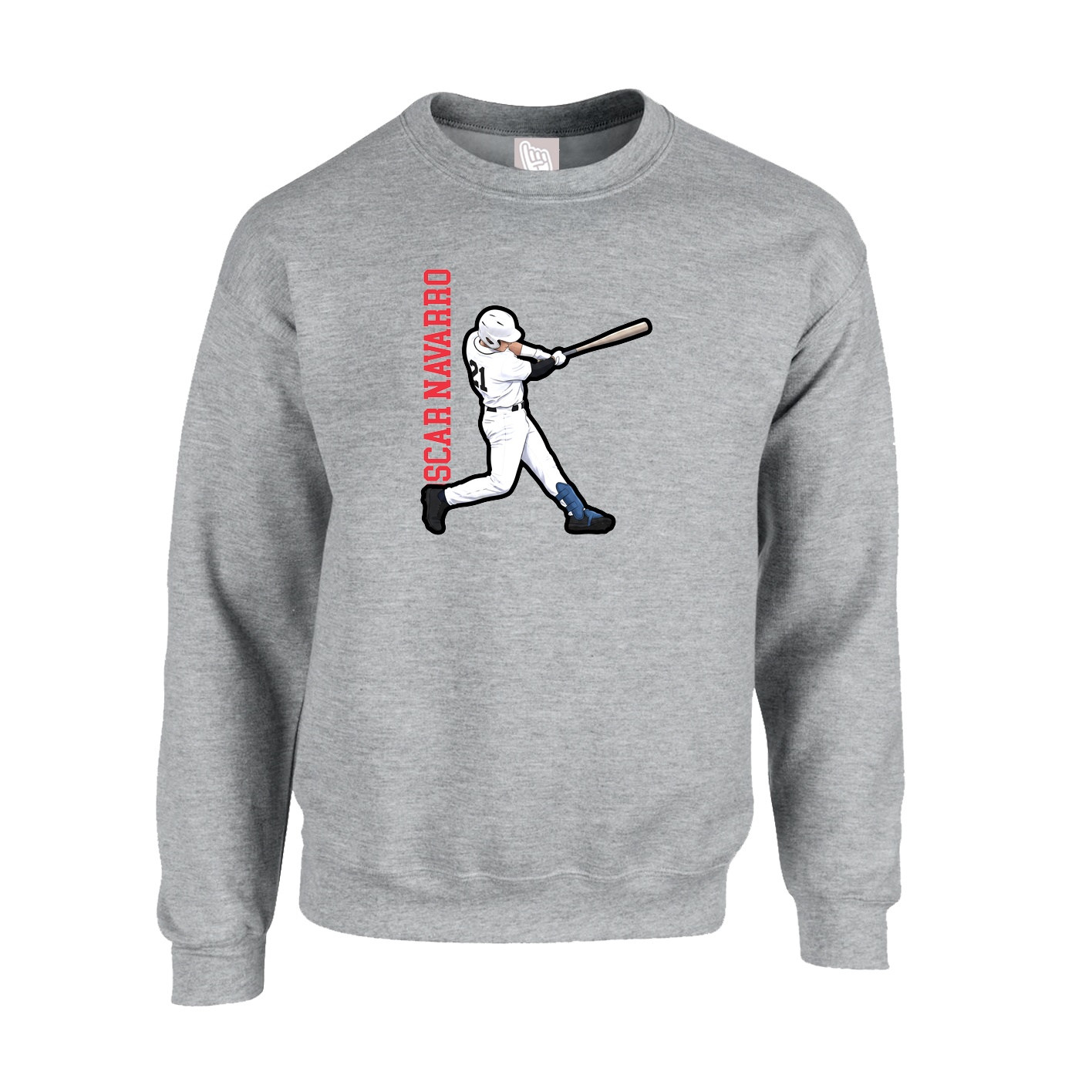 Fleece Crew — Name Vertical in Grey