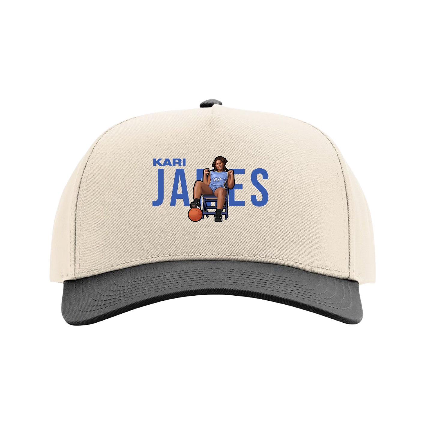 Full Fabric Five-Panel Champ Cap — Player Name in Cream/Black