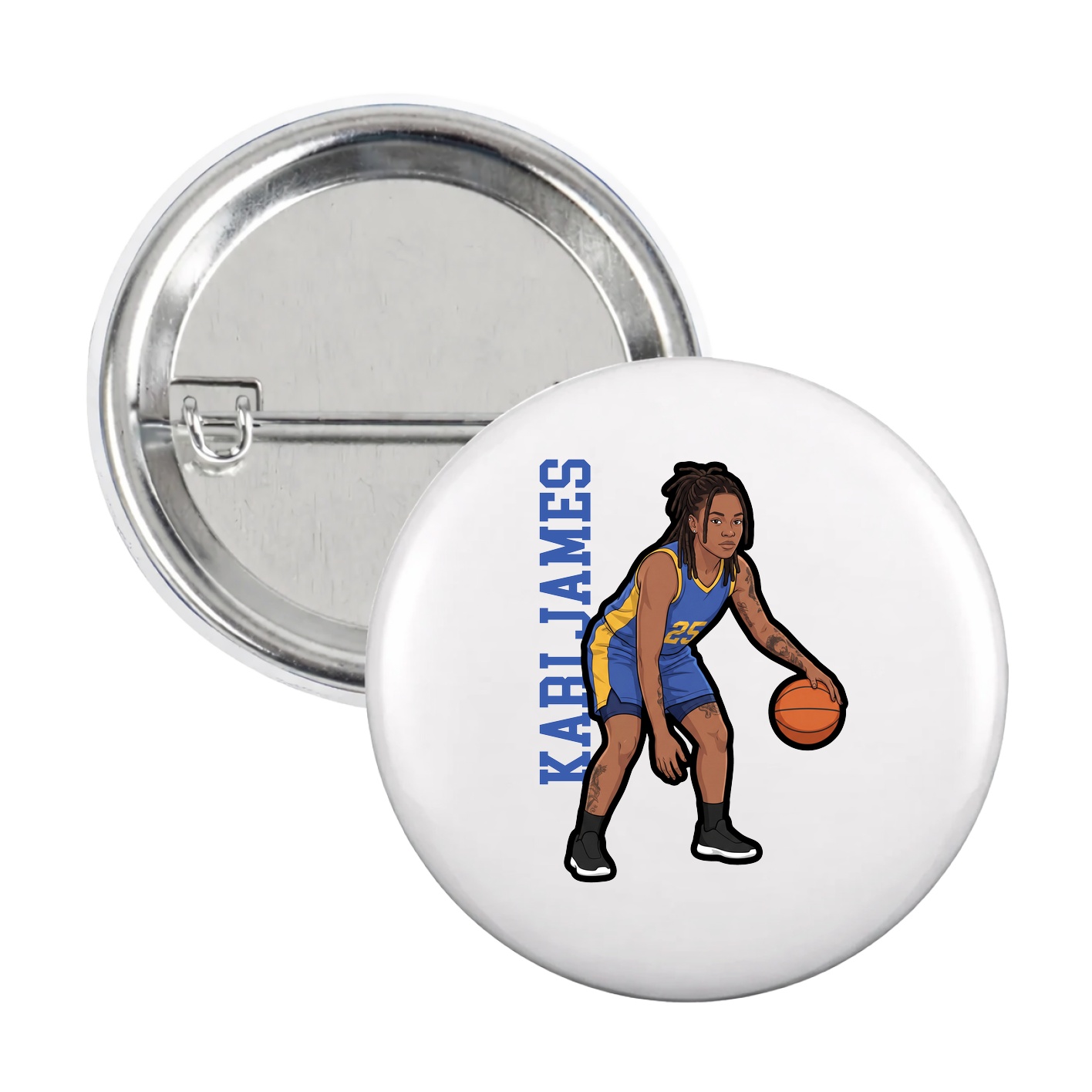 Game Day Button — Name Vertical in White