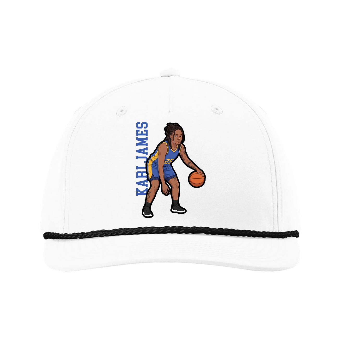 Five-Panel Classic Rope Cap — Name Vertical in White