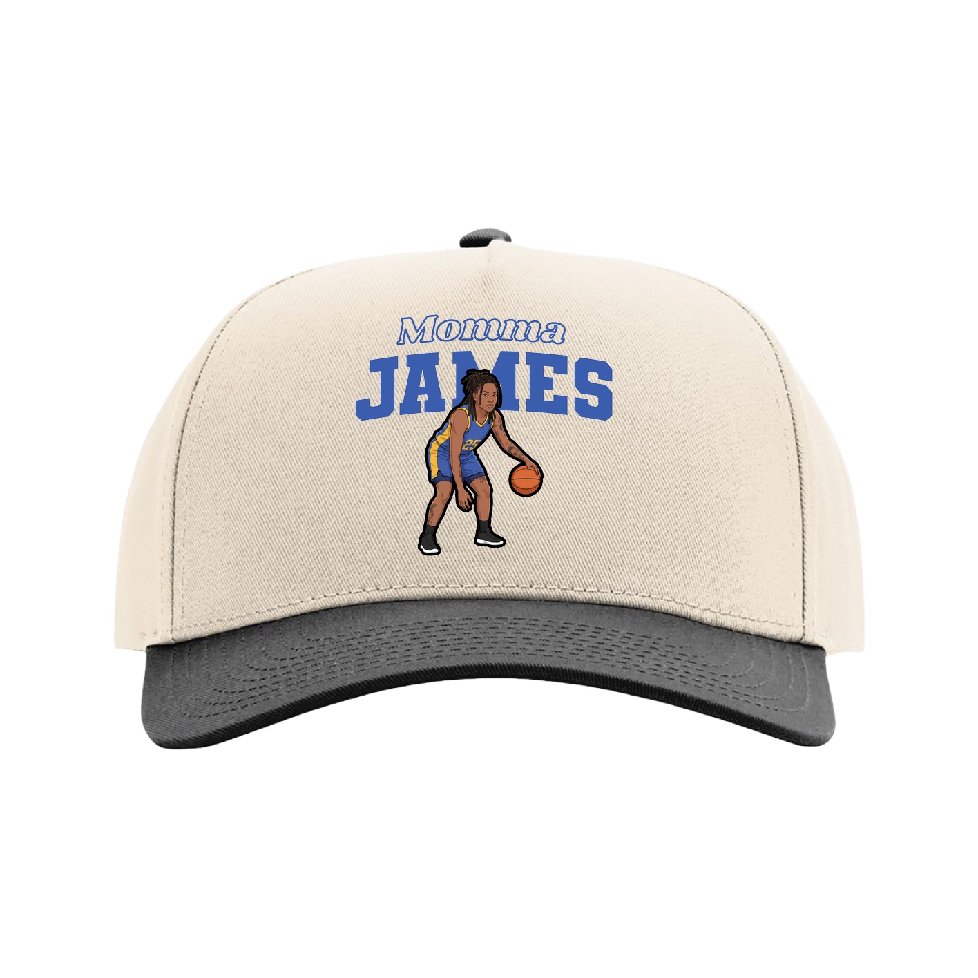Full Fabric Five-Panel Champ Cap — Mothers Day Block in Cream/Black