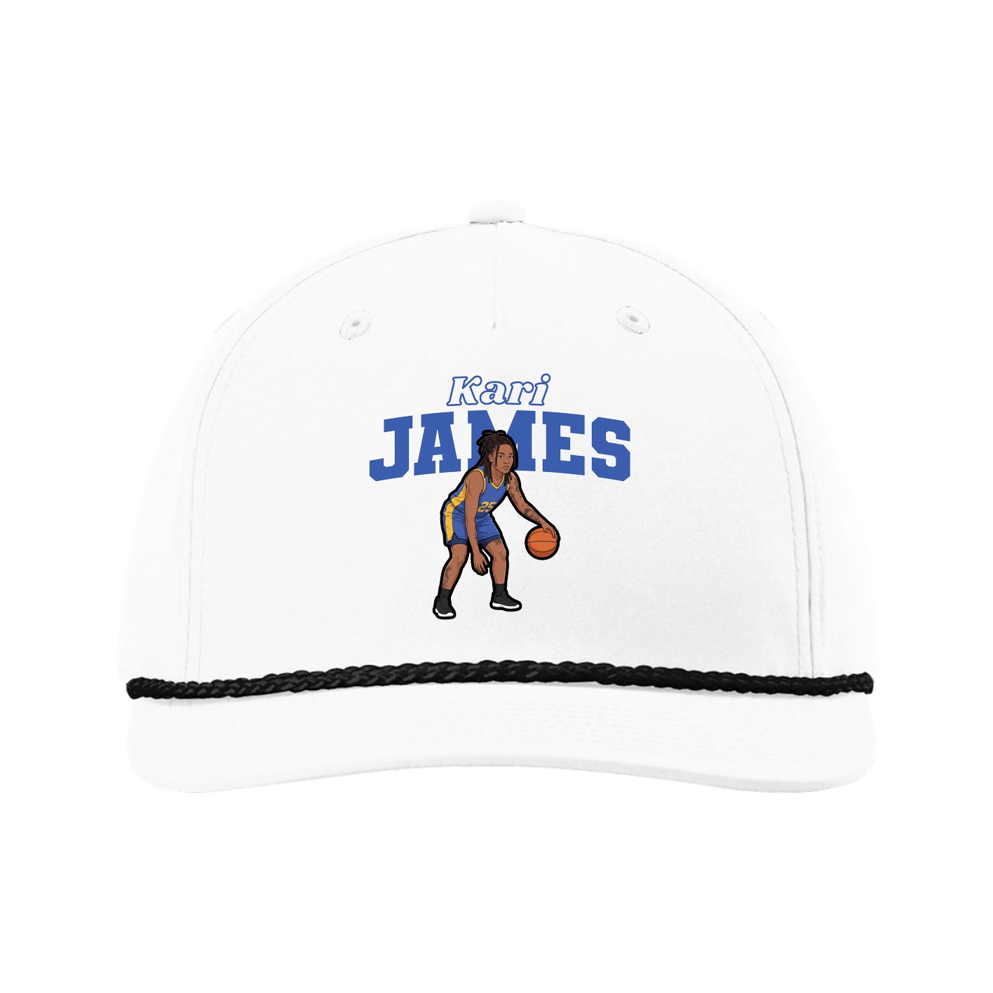 Five-Panel Classic Rope Cap — Name Arch in White