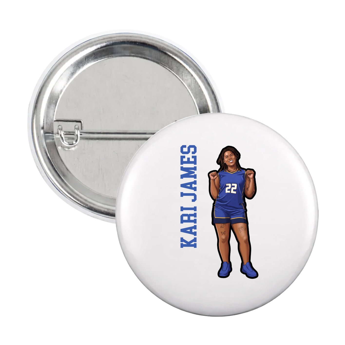 Game Day Button — Name Vertical in White