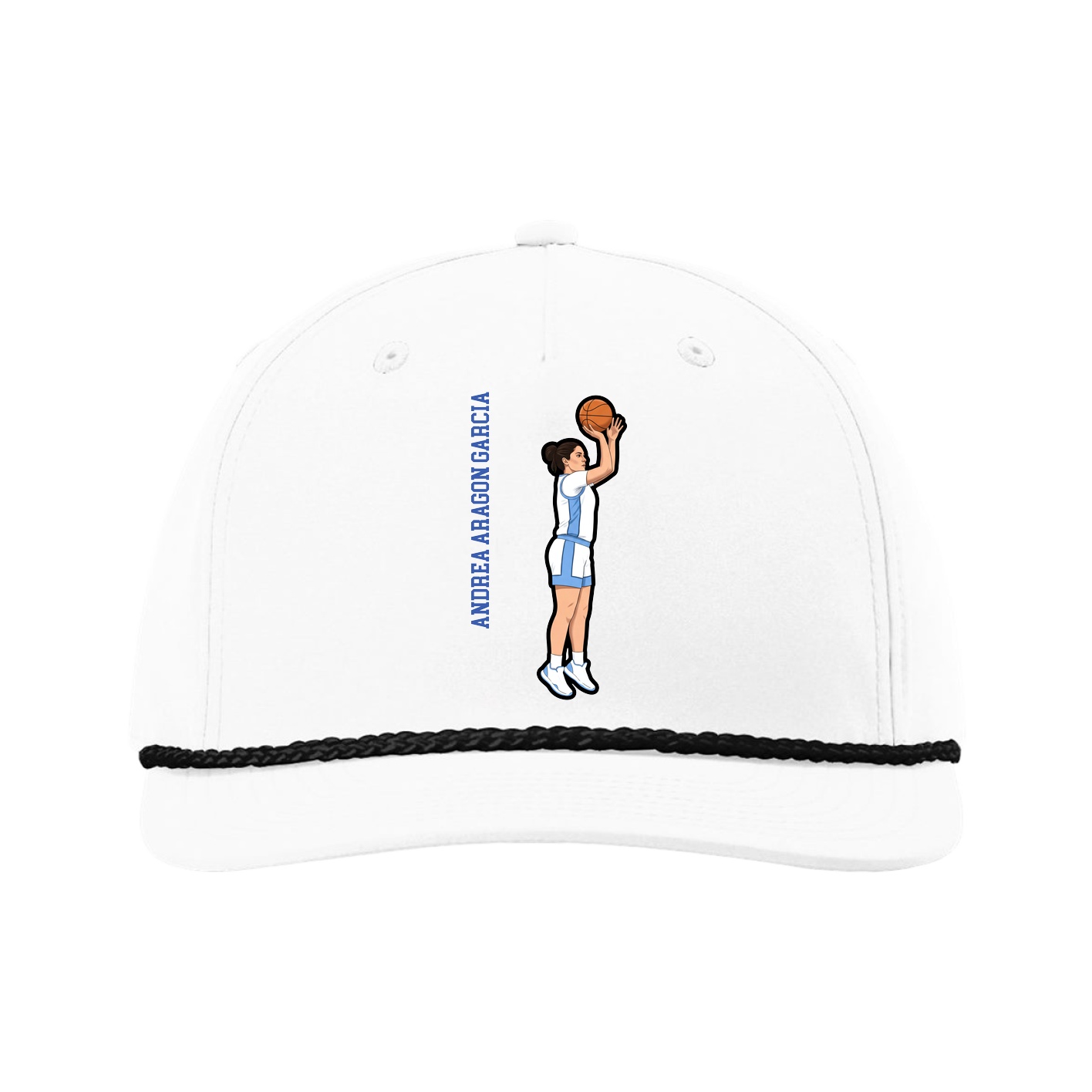 Five-Panel Classic Rope Cap — Name Vertical in White