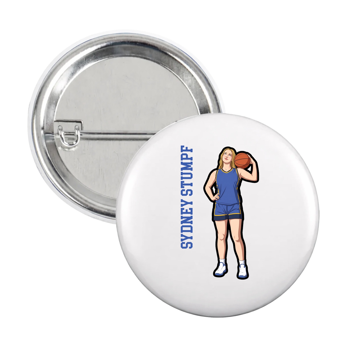 Game Day Button — Name Vertical in White